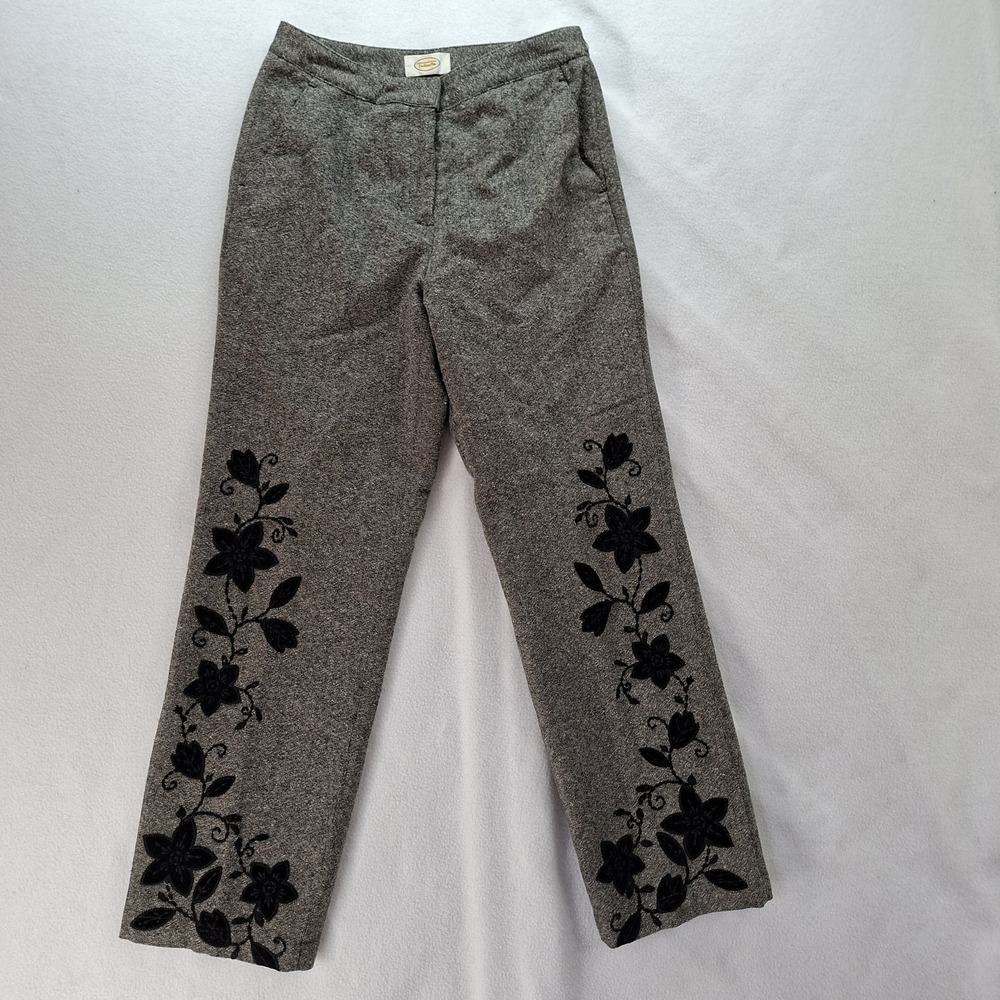 Talbots Pants Womens 4 Wool Blend Tweed Bird's Eye Straight Velvet Flowers